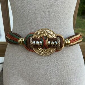 Vintage Brown & Multicolor Braided Belt with Gold Accents
